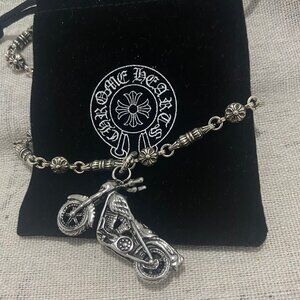 Chrome Hearts Cross Flower Chain Motorcycle Pendant Necklace